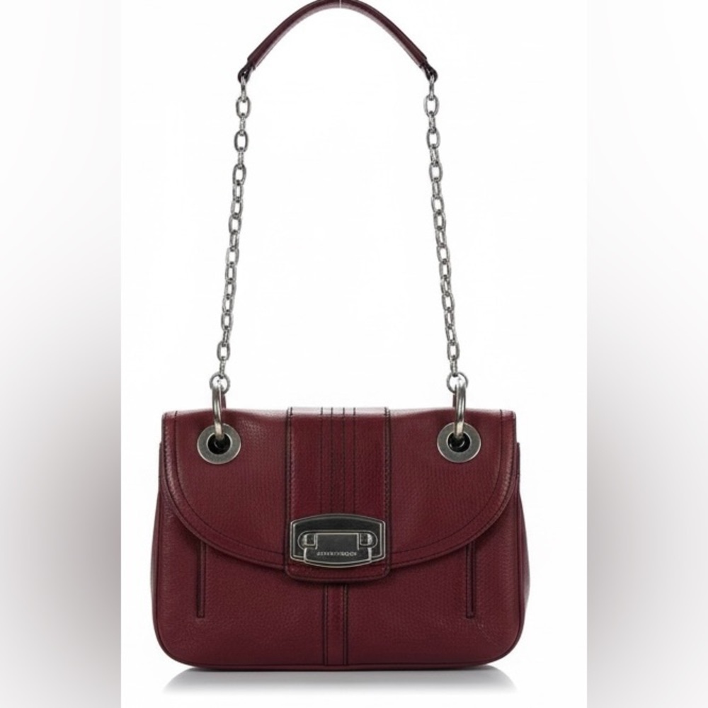 B. Makowsky Burgundy Leather Crossbody Bag Silver Chain Strap